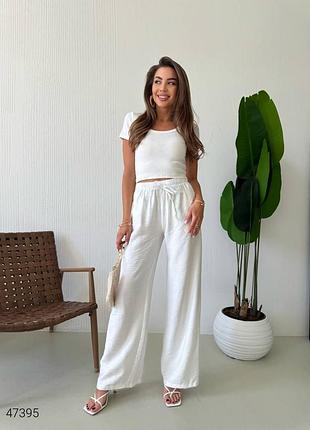Льняные женские брюки брюки с карманами