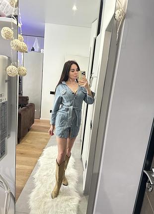 Джинсова сукня з поясом джинсовое платье с поясом женское