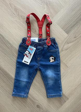 Джинси на підтяжках 74 розміру на вік 6-9 міс