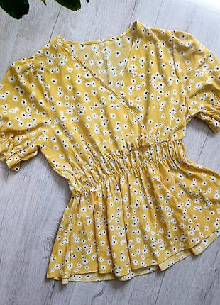 Жовта легенька блузка в ромашках великого розміру батал 2xl