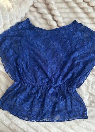 Мереживна блуза жіноча синього кольору розмір с