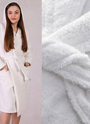 Женский белый махровый хлопковый халат люкс коттон