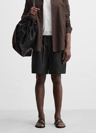 Шорти-бермуди у чорному кольорі класичного крою з льону zara