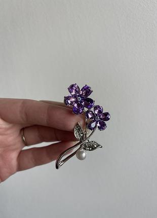 Металева брошка аметистовий цвіт, квітка