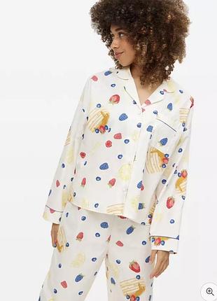 Натуральная пижама принт пирожные батал