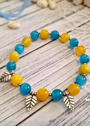 🔺💙💛 патриотический браслет "украинская весна" голубо-желтый натуральный камень