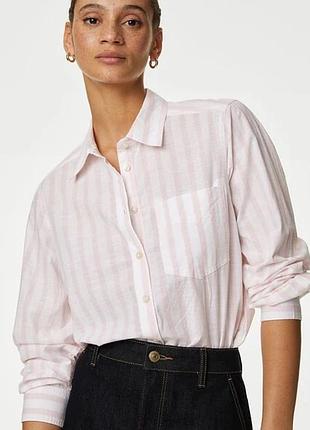 Жіноча смугаста сорочка з чистої бавовни marks & spencer, нова