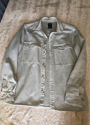 Куртка-сорочка жіноча весна - літо zara s джинсова сіро-зелена