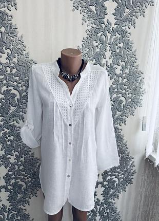 Белая белоснежная рубашка  блуза блузка  стильная модная трендовая лен из льна лляна льняная