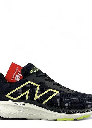 Мужские кроссовки new balance fresh foam черные с салатовыми акцентами, размеры 41-45 для бега