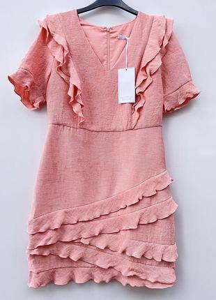 Платье легкое michelle keegan textured ruffle bbodycon dress, coral. разм 14 (м)