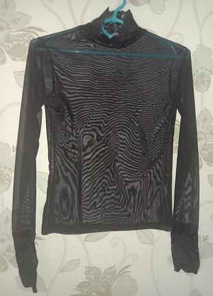 Гольф водолазка черная прозрачная сетка с кружевом женская