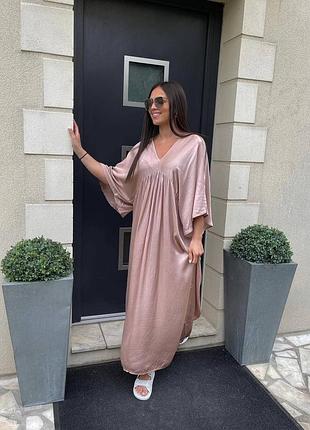 Жіноча шовкова туніка пудра максі