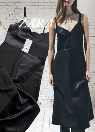 Zara new чорна сатинова сукня комбінація плаття сліп в білизняному стилі
