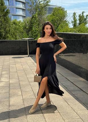 Женское летнее платье миди с розрезом