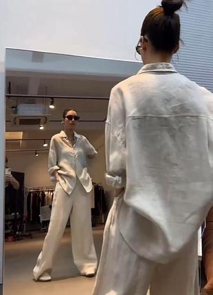 Жіночий костюм літній сорочка і + широкі штани палаццо брюки лляний з натуральної тканини льону