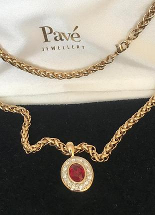 Pave jawellery  кольє в позолоті кулон фіонітами і рубіном