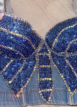 Джинсовий топ корсет камні стрази