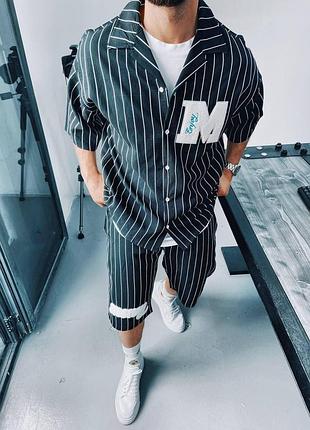 Легкий оверсайз комплект сорочка+шорти у чорному кольорі