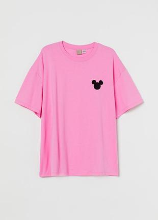 H&m розовая футболка disney с бархатистым микки маусом