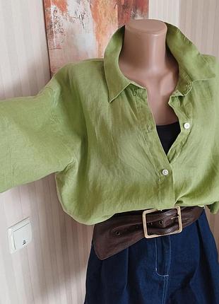 Рубашка из льна в красивом весеннем цвете, состояние новой, размер м