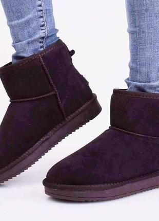 Стильні коричневі натуральні замшеві зимові чоботи короткі уггі1 фото