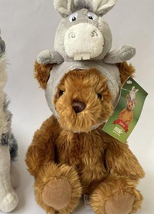 Шикарна м'яка іграшка плюшевий ведмідь ведмедик із шапкою-осліп ведмежа плюшевий колекційний