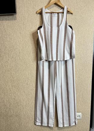 Стильний костюм в піжамному стилі у смужку з віскози, бавовни та льону primark, новий