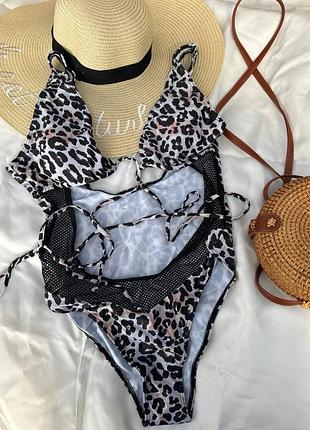 Купальник суцільний декорований завʼязками леопард 🐆
