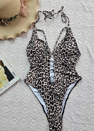 Розкішний суцільний леопардовий купальник на чашечках 🐆