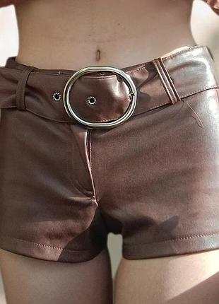 Шорты кожаные женские boohoo р xs-s 36 4 коричневые экокожа с поясом 2yk alt bratz rock punk