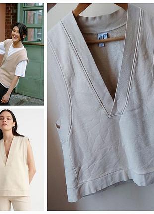 Бежевая  котоновая жилетка с v - горловиной, свитшот без рукава & other stories (размер 34-36)