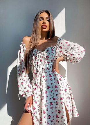 Сукня міді з декольте принт квіти