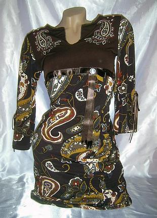 Платье с длинным рукавом трикотажное стрейчевое коричневое б/у в отличном состоянии.