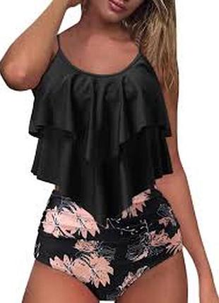 Верх от купальника раздельного бюст в размер 54 / 20  черный с оборкой топ 2xl