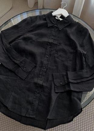 Чорна сорочка з льону h&m / черная рубашка из льна