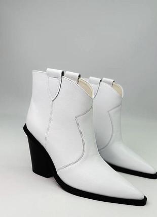 ▪️натуральная кожа женские кожаные белые сапоги казаки козаки ковбойки ботинки ботильоны на каблуке