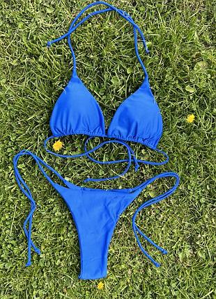 Купальник бікіні стрінги роздільний на завʼязках шторка трикутник