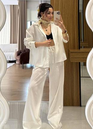 🌈5! шикарний лляний жіночий брючний костюм женский сорочка рубашка лен льон легкий літній