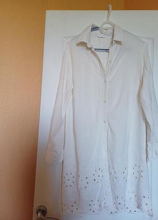 Рубашка -платье туника молочный цвет сеточно ришелье от accessise london