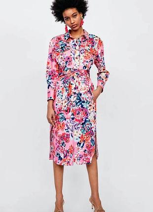 Сукня-сорочка від zara, бавовняна сукня міді від zara