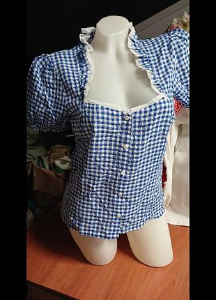 Блуза бренд devided с коротким рукавом вискоза цвет аквамарин в клетку