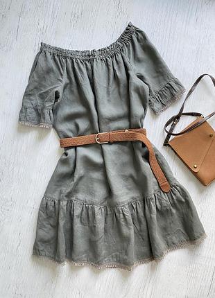 Льняна сукня , сірозеленого  sage green кольору