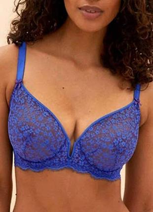 Шикарний, базовий, ажурний, бюстгальтер, в темно, синьому кольорі, від дорогого бренду: m&s 🫶