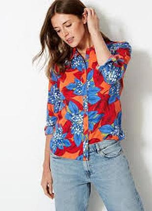 Новая!яркая свободная базовая льняная рубашка лен в цветы marks & spencer s-m