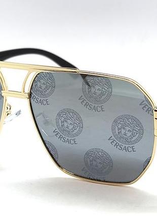Versace окуляри чоловічі сонцезахисні сірі дзеркальні з логотипом бренда на лінзах
