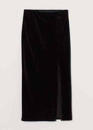 Спідниця оксамитова міді з розрізом h&m, розмір м/л
