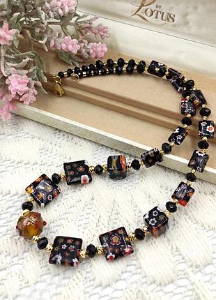 Колье из винтажных бусин murano glass millefiori