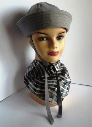 Аксессуары, головные уборы, шляпа, папайка, кашемир, серо-голубой, с завязками.