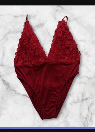 Шикарное боди / комбидресс / красного цвета с кружевом на бретелях / батал / zanzea 50 размер